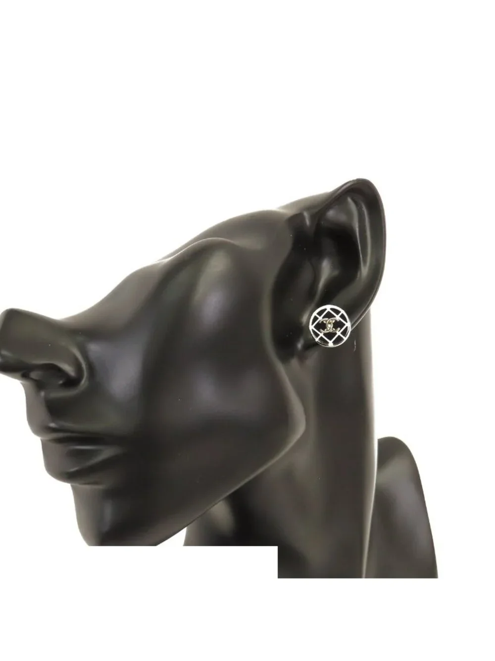 Chanel CC Logo Round Earrings White Black Plastic